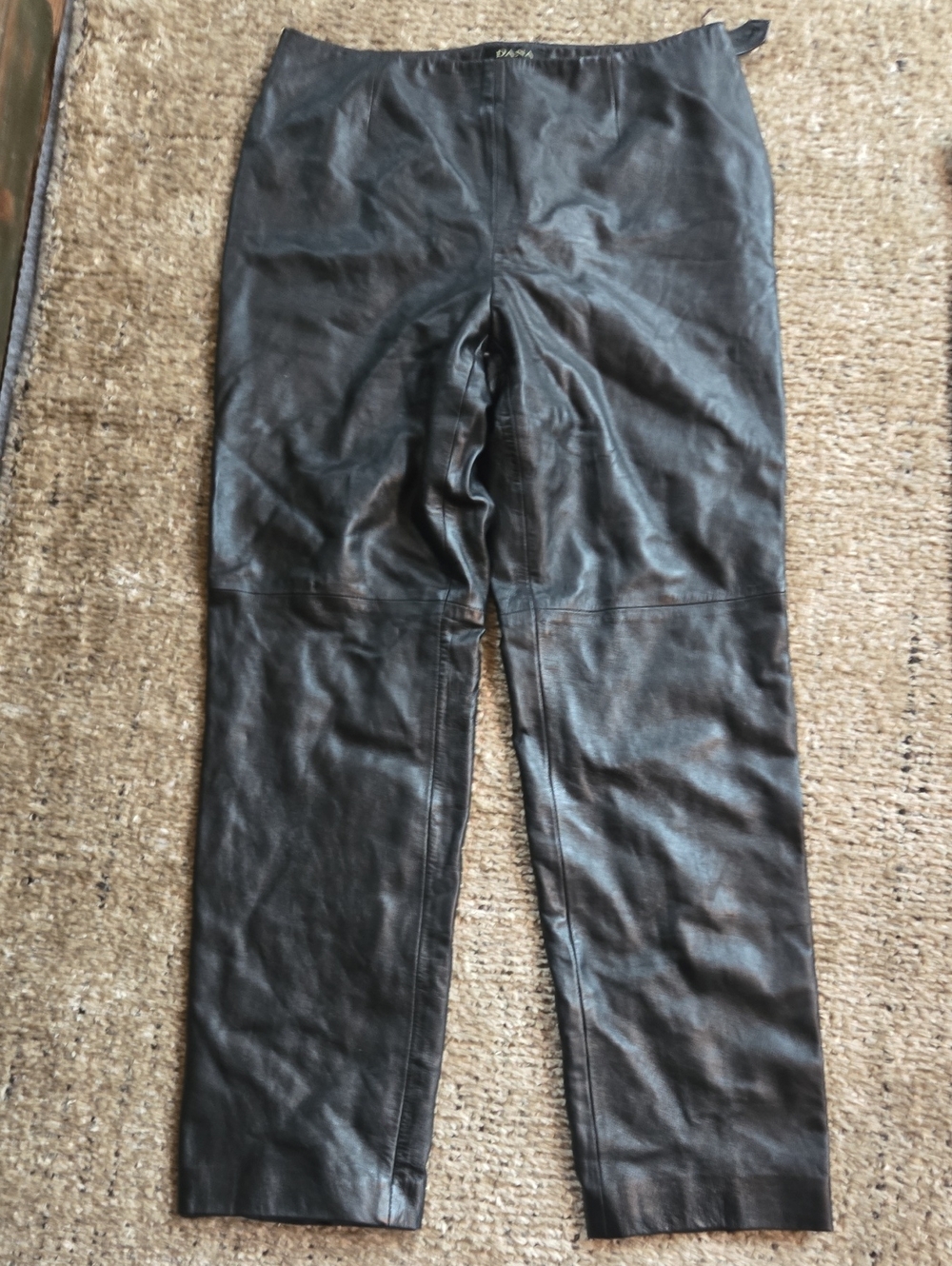 Dana Buchman Black Leather Straight-Leg Pants